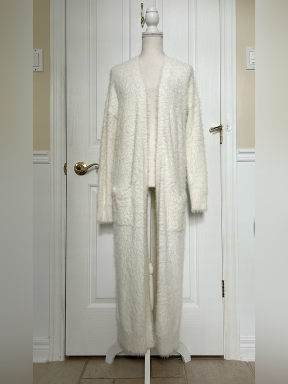 JESSICA SIMPSON Women Fuzzy Knit Long Cardigan, Ivory, Size Small